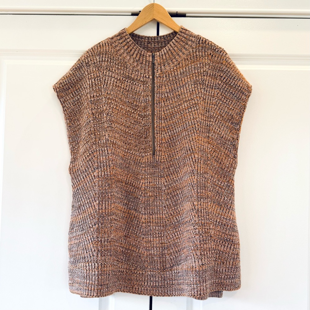 J. Jill Sweater Marled Ribbed Knit Layering Sleeveless Vest Cozy 1/4 Zip Size XL